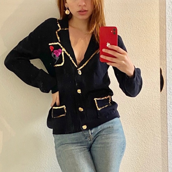 Marc By Marc Jacobs Sweaters - Marc By Marc Jacobs Navy Wool Sequin Cardigan SZ S